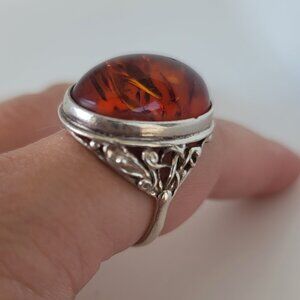 Amber & Sterling Ring